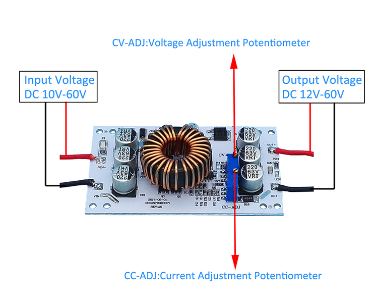 DC Boost Step-Up Module, CC&CV, 600W 10A - ElectroDragon