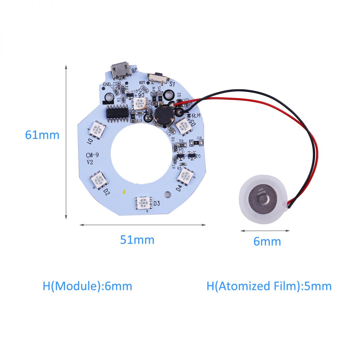 Disque D'atomisation, Carte De Circuit Imprimé D'atomisation Module De  Pilote De Carte De Circuit Imprimé D'humidificateur Module D'atomisation D'humidificateur  USB 5V Pour La 