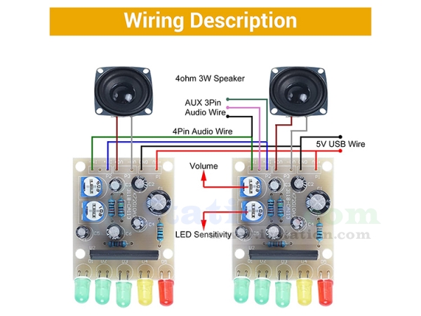 DIY 3Wx2 Speaker Box Kit with LED Flashing Light, Power Amplifier DIY ...