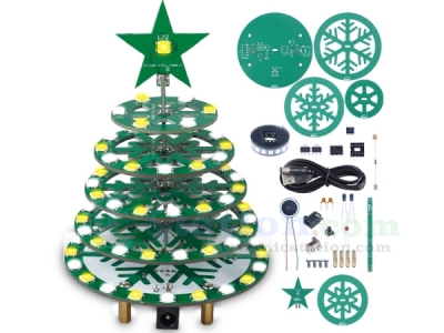 SMD Soldering Practice Kit, Christmas Tree Kit Soldering Projects, DIY Xmas Tree Kits with RGB LEDs Light Music for Christmas Decoration STEM Education Electronics Learning