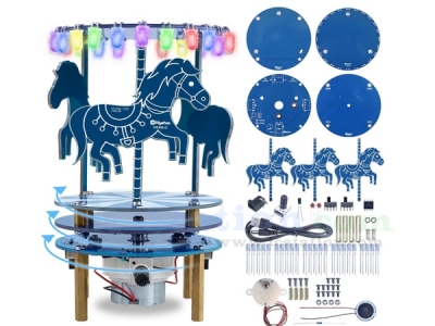 Carousel Soldering Practice Kit, RGB LED Rotating Music Box Kit Soldering Projects with 3 Music, DIY Musical Carousel Electronics Learning Kit for School STEM Education and Desk Ornament