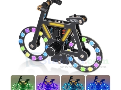 DIY Soldering Project, ICStation Bicycle Soldering Practice Kit With SMD RGB LED Lights Knob Control, DIY Bike Kit With LED Filament Brightness Adjustable for STEM Education Creative Present Desk Decoration