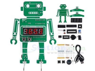 Robot DIY Digital Clock Kit, 4-Digit Robotic Alarm Clock Soldering Practice Kit, Temperature Electronic Clock Circuit Board Soldering Learning Kit for School Education and Home Office Use