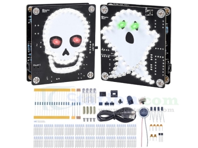 DIY Soldering Practice Kit, Skull Ghost LED Light Soldering Project with Music and Power Switch for Halloween Decoration STEM Education