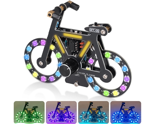 DIY Soldering Project, ICStation Bicycle Soldering Practice Kit With SMD RGB LED Lights Knob Control, DIY Bike Kit With LED Filament Brightness Adjustable for STEM Education Creative Present Desk Decoration