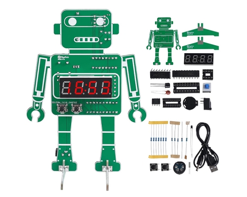 Robot DIY Digital Clock Kit, 4-Digit Robotic Alarm Clock Soldering Practice Kit, Temperature Electronic Clock Circuit Board Soldering Learning Kit for School Education and Home Office Use