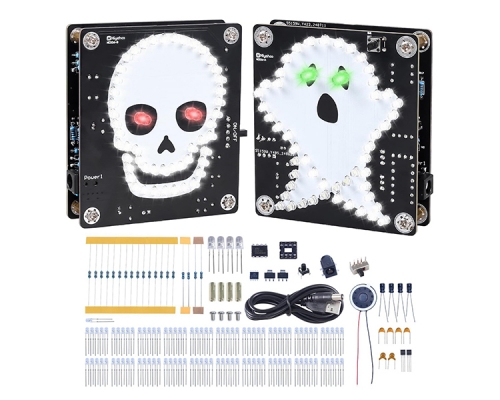 DIY Soldering Practice Kit, Skull Ghost LED Light Soldering Project with Music and Power Switch for Halloween Decoration STEM Education