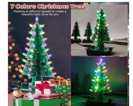 DIY 7 Colors 3D Xmas Tree Kit RGB Flashing LED Circuit Kit Colorful Christmas Tree Kit for Soldering Practice for Christmas Eve Gift