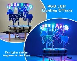 Carousel Soldering Practice Kit, RGB LED Rotating Music Box Kit Soldering Projects with 3 Music, DIY Musical Carousel Electronics Learning Kit for School STEM Education and Desk Ornament