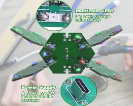 SMD Soldering Practice Kit,  5PCS Splicable Hexagon Creative PCB with Flashing LED Light DIY Soldering Project for STEM Education Learning Desktop Decoration