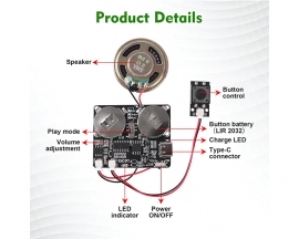 ICStation Rechargeable Voice Module, Downloadable Sound Module with 8MB Memory Push Button Control Sound Chip for DIY Personalized Voice Recording Birthday Gift