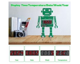 Robot DIY Digital Clock Kit, 4-Digit Robotic Alarm Clock Soldering Practice Kit, Temperature Electronic Clock Circuit Board Soldering Learning Kit for School Education and Home Office Use