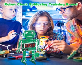 Robot DIY Digital Clock Kit, 4-Digit Robotic Alarm Clock Soldering Practice Kit, Temperature Electronic Clock Circuit Board Soldering Learning Kit for School Education and Home Office Use